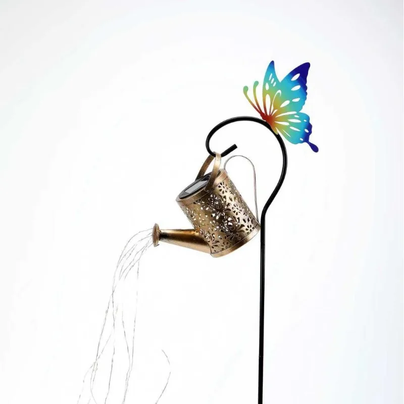 Solar-Powered Cutout Rose Watering Can Light – Waterproof Outdoor Garden Landscape Stake Light with Flowing Light Effect