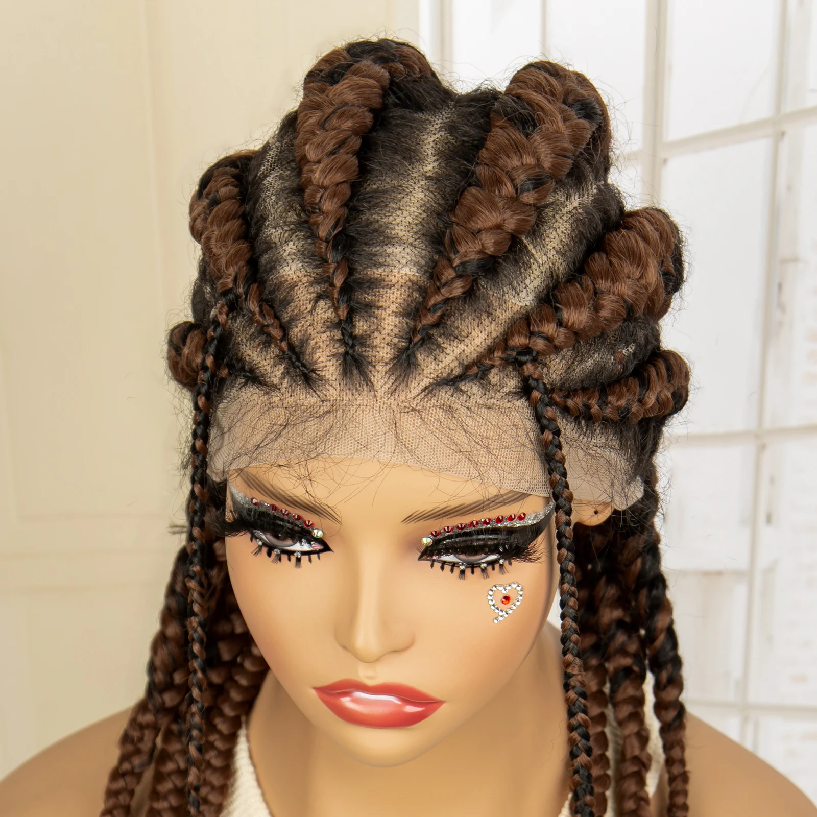 1B/30 Color Full Lace Synthetic Cornrow Braided Wigs with Baby Hair for Black Women Lace Frontal Twist Box Braiding Wig