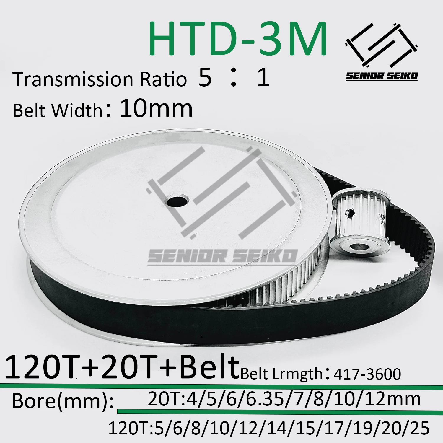 

HTD3M 120Teeth 20T Timing Pulley Belt Set Belt Width 10mm Bore 4~25mm Reduction 5:1 Deceleration 3M Pulley Kit Synchronous Wheel