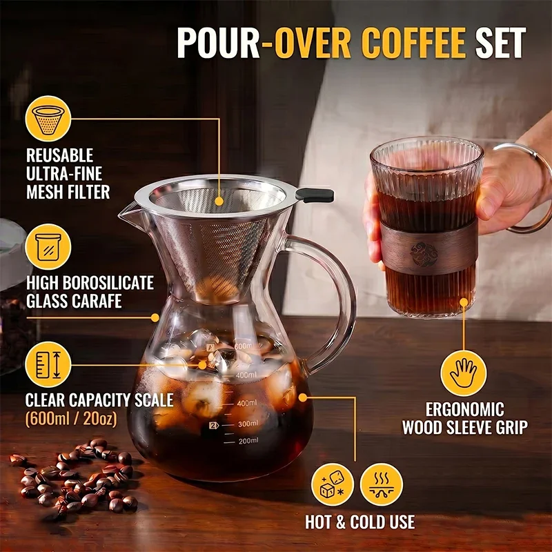 Heat-Resistant Glass Coffee Sharing Pot High Borosilicate Pour-Over Drip Coffee Pot Household Cold Brew Filter Pot