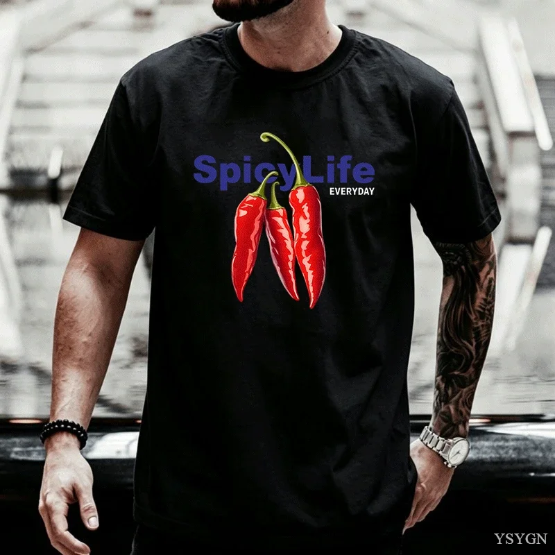 Funny Spicy Life Chili Pepper Graphic Cotton Tee Oversized Crewneck Casual Everyday Outfit T-Shirt Aesthetic Kitchen Hum Tops