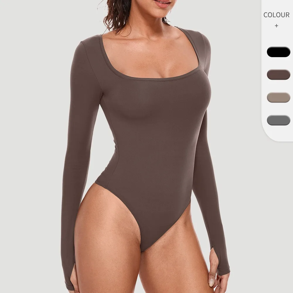 

Women Long Sleeve One Piece Jumpsuit High Stretch Slim Fit Yoga Training Fitness Bodysuit