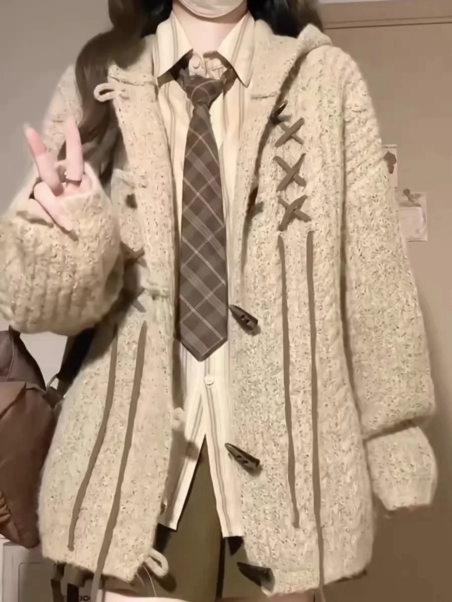 

Cardigans Graphic Sweaters Womens Summer Curve Pretty Preppy Seoulish-Style Backless Fashionable Fur-Collar Laced Baggy Harajuku