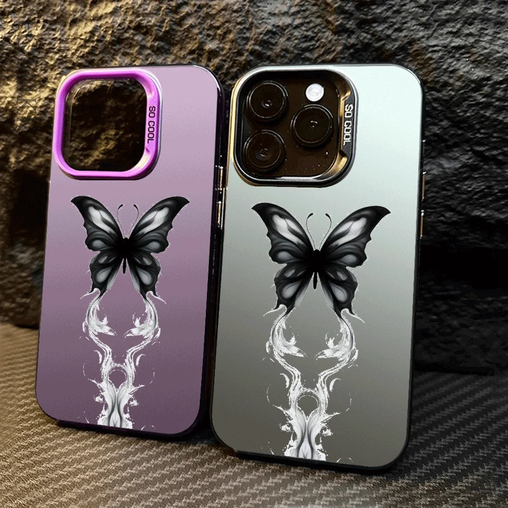 Black Butterfly Laser Matte Hard Case for iPhone 16 15 14 13 12 11 Pro Max XS X XR Plus - Anti-Scratch, Shockproof, Trendy Gift