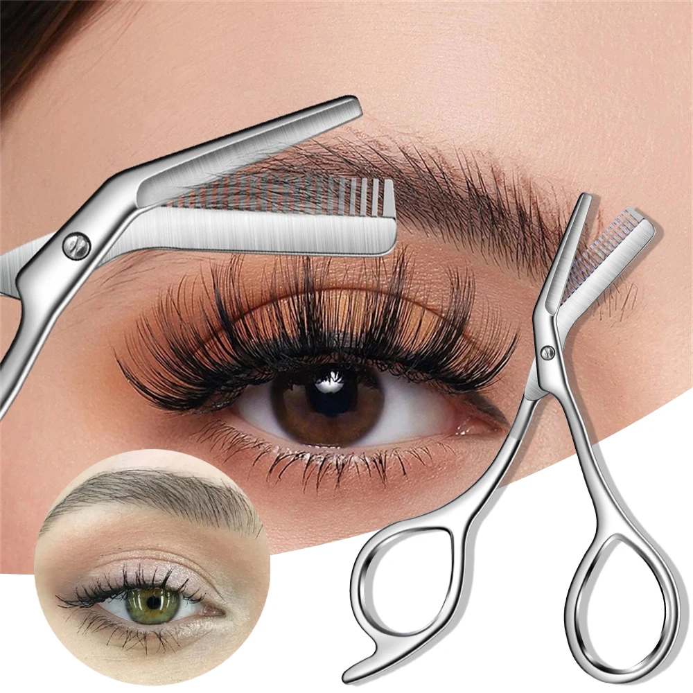1Pc Stainless Steel Eyebrow Trimmer Scissors With Comb Precision Grooming Tool Effortless Knife Hair Removal Shaver Razor