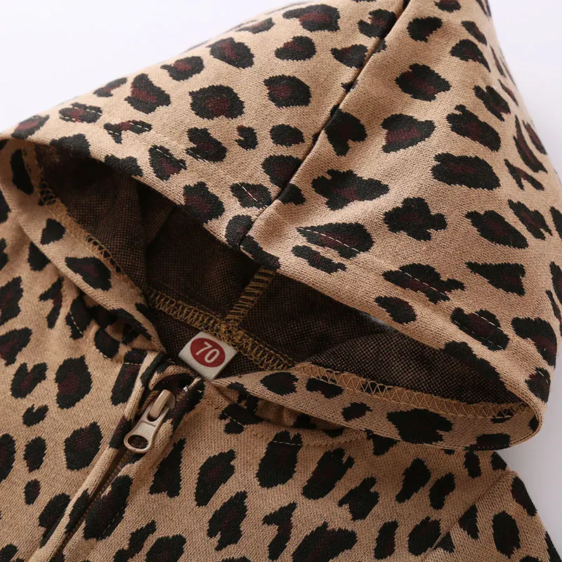 Leopard Print Baby Clothes Girl Romper Spring Autumn Baby Boy Clothes Cotton Long Sleeve Hooded Infant Rompers 9-24 Months