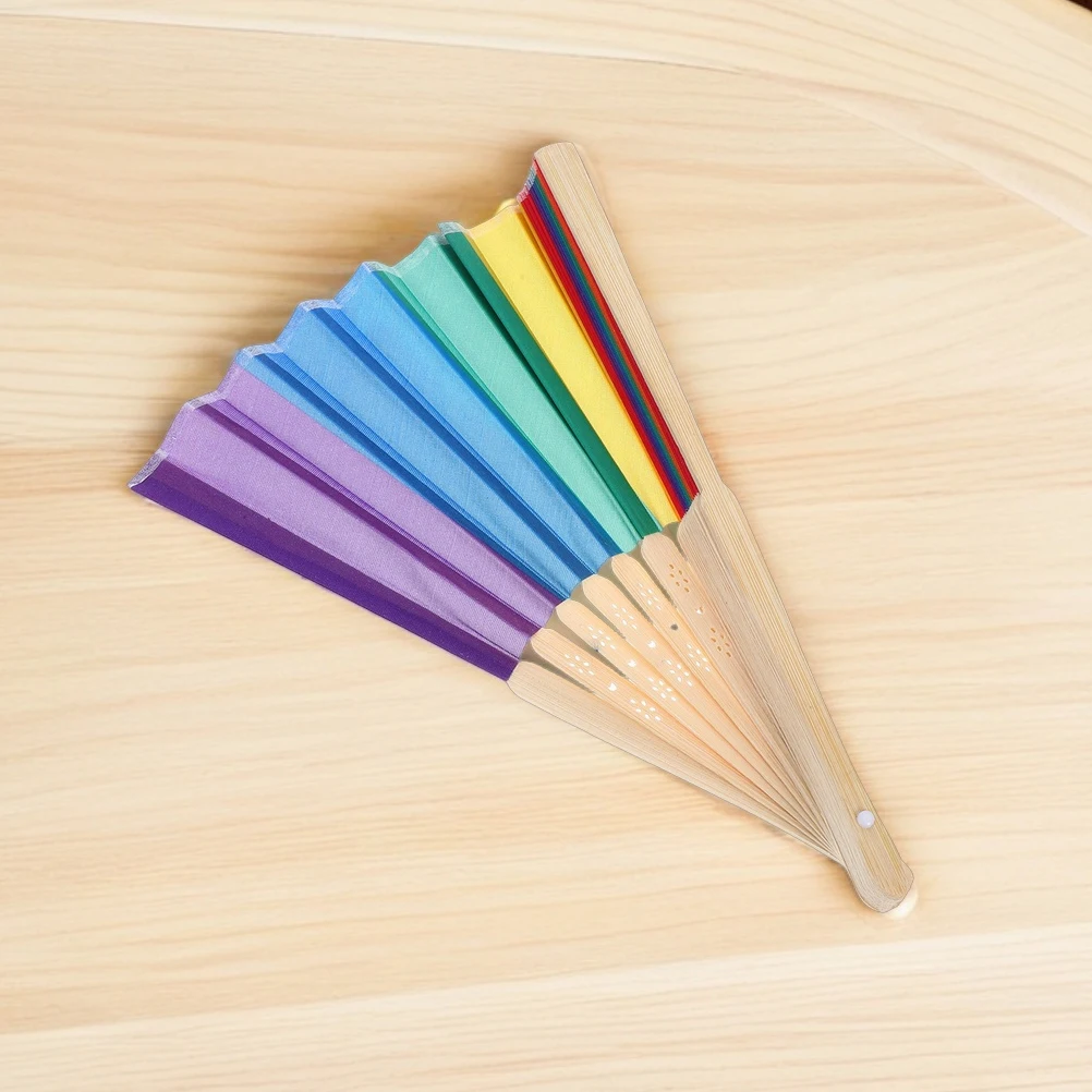 

5 Pcs Folding Hand-crank Fan Fans for Wedding Guests Small Rainbow Handmade Bamboo