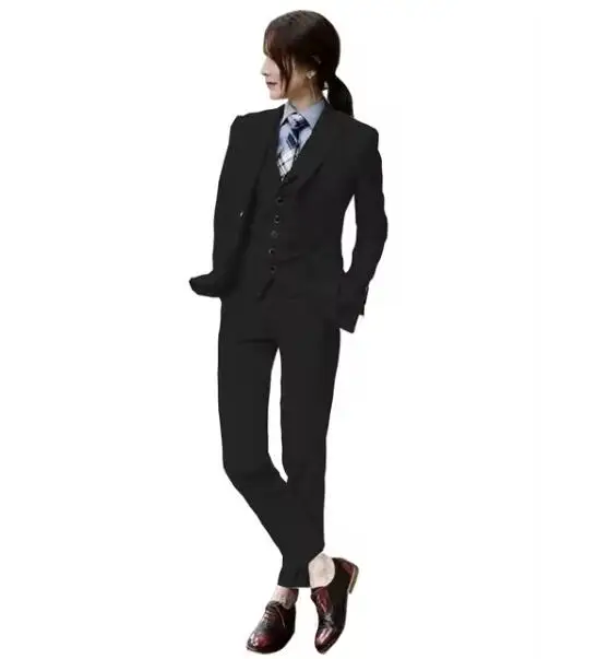 Completo da lavoro 3 pezzi (Blazer + gilet + pantaloni) per donna set di giacche con risvolto con visiera Beige Slim Fit per ufficio