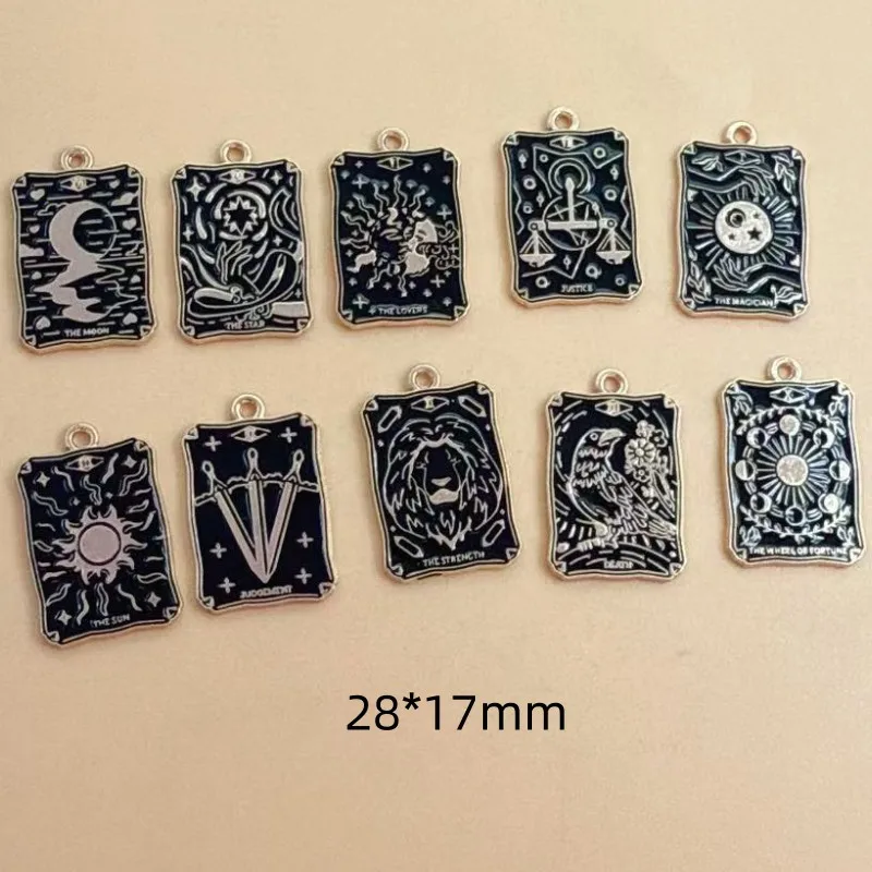 10pcs 18*28mm Enamel Black Tarot Card Charms Alloy Metal Pendants For DIY Bracelet Necklace And Jewelry Making Accessories​