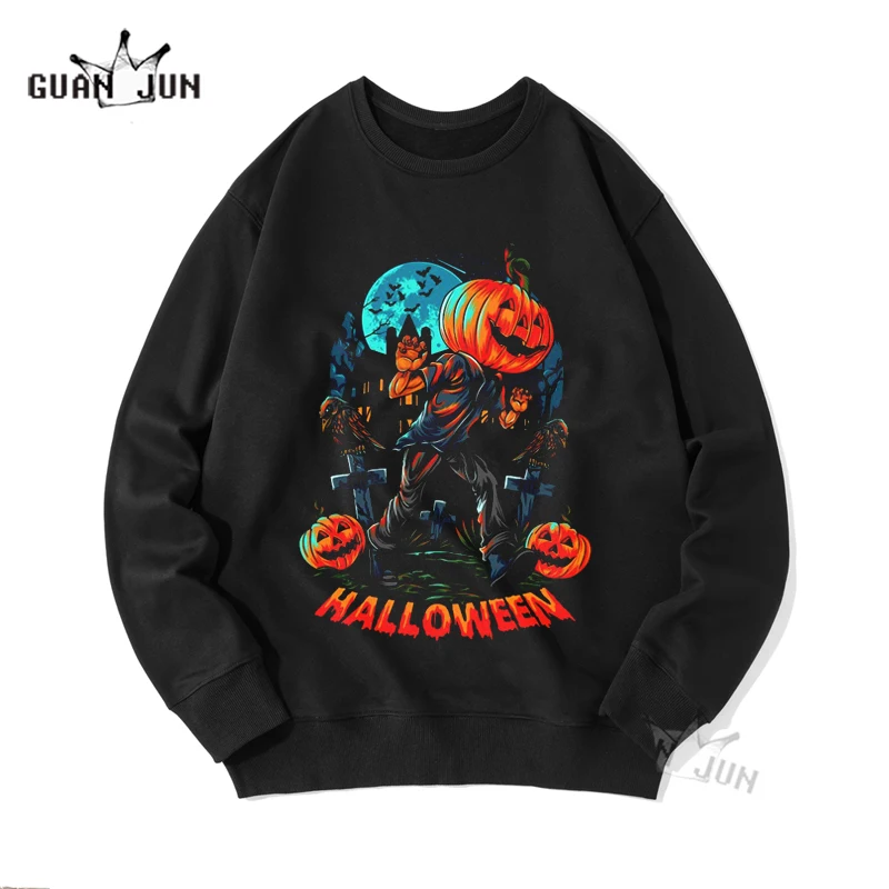 Pumpkin Hoodie Halloween Killer Print Men Hoodies Sweatshirt Trend Male Clothes Hip-Hop Punk Crewneck Sweatshirts Streetwear