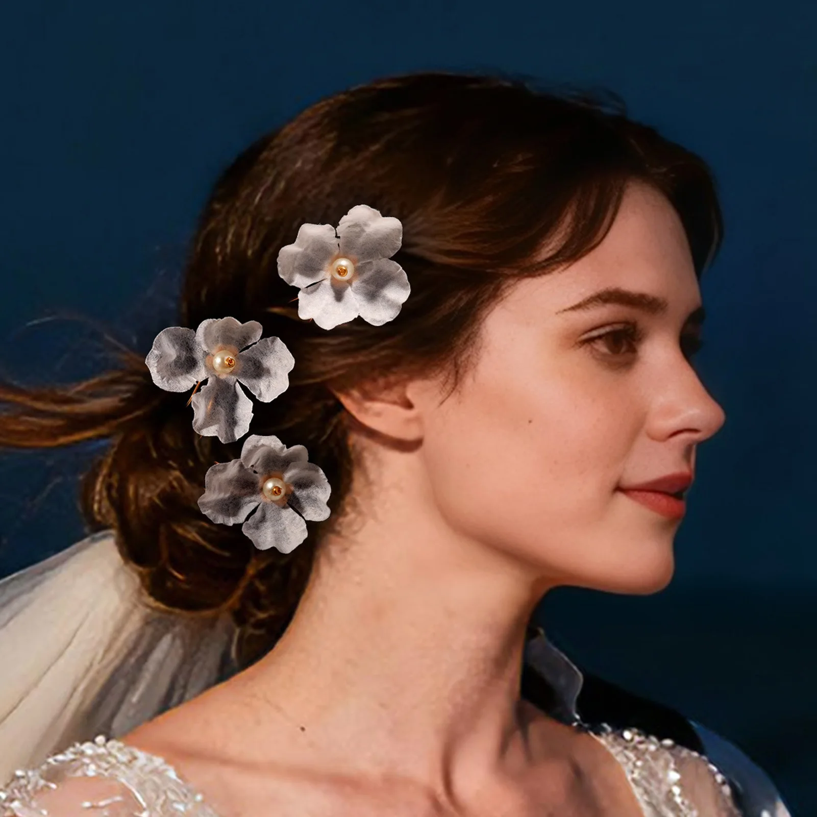 أزياء النسيج الأزهار دبابيس الشعر مجموعة رائعة اللؤلؤ مقاطع الشعر العروس خوذة مجوهرات الزفاف اليومية حزب إكسسوارات الشعر #2