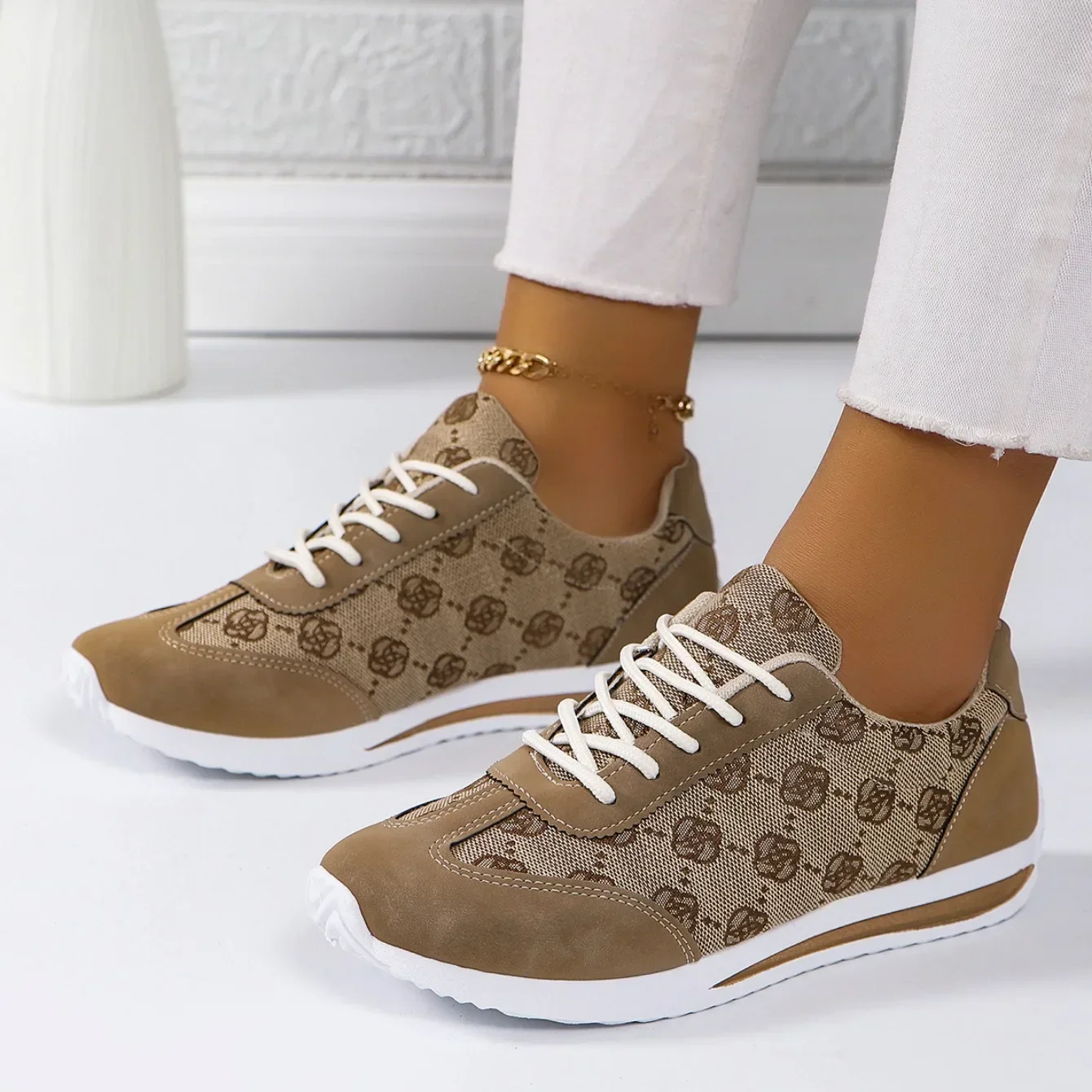 Frühling und Sommer Damen Designer Atmungsaktive Sneaker mit Kreuzriemen Flache Bequeme Freizeit-Walkingschuhe Zapatos De Mujer – Detail 10