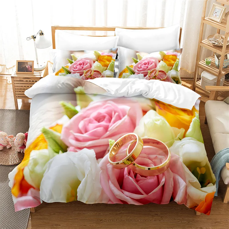 Luxury Rose Queen Bedding Set Duvet Cover Set Bedding Comforter Bedding Sets Bed Linen King Size Duvet Cover Bedding Set