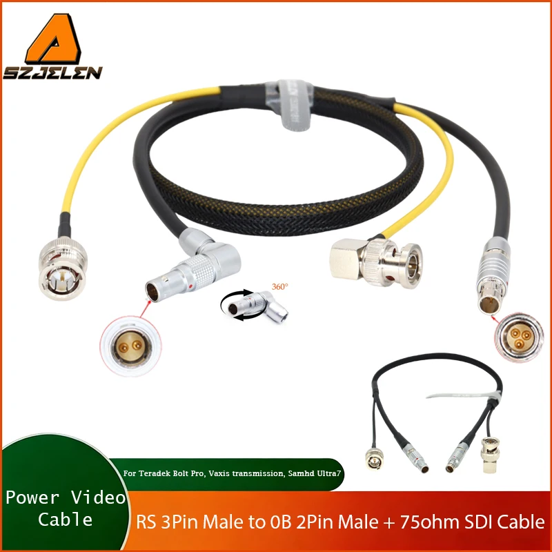 

Camera Power Cable RS 3Pin to 0B 2Pin Cable + 75ohm SDI for Teradek Bolt Pro, Vaxis transmission, Samhd Ultra7