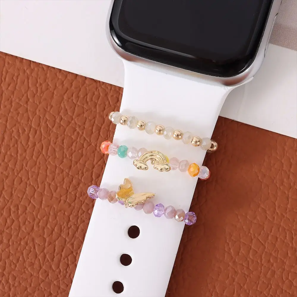 3Pcs Colorful Beads Watch Ring for Apple watch Smart Watch Strap Decoration Watch Band Charm With Decorative Ring Loop Jewelry