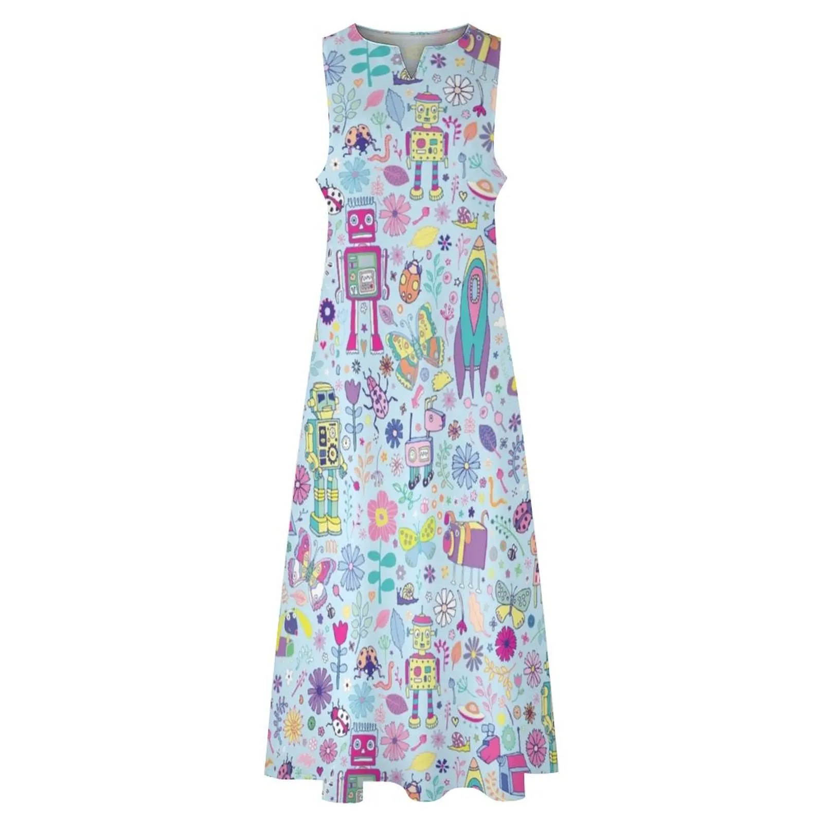 Electric Dreams - ลายหุ่นยนต์ลายดอกไม้แสนสนุกโดย Cecca Designs Long Dress Dress ชุดเดรสงานพรอมวินเทจ 2025 Dress