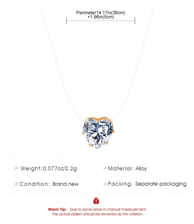 New Transparent Invisible Fish Thread Necklace Personalized Temperament Zircon Heart Collar Chain Mermaid Tears Necklace jewelry