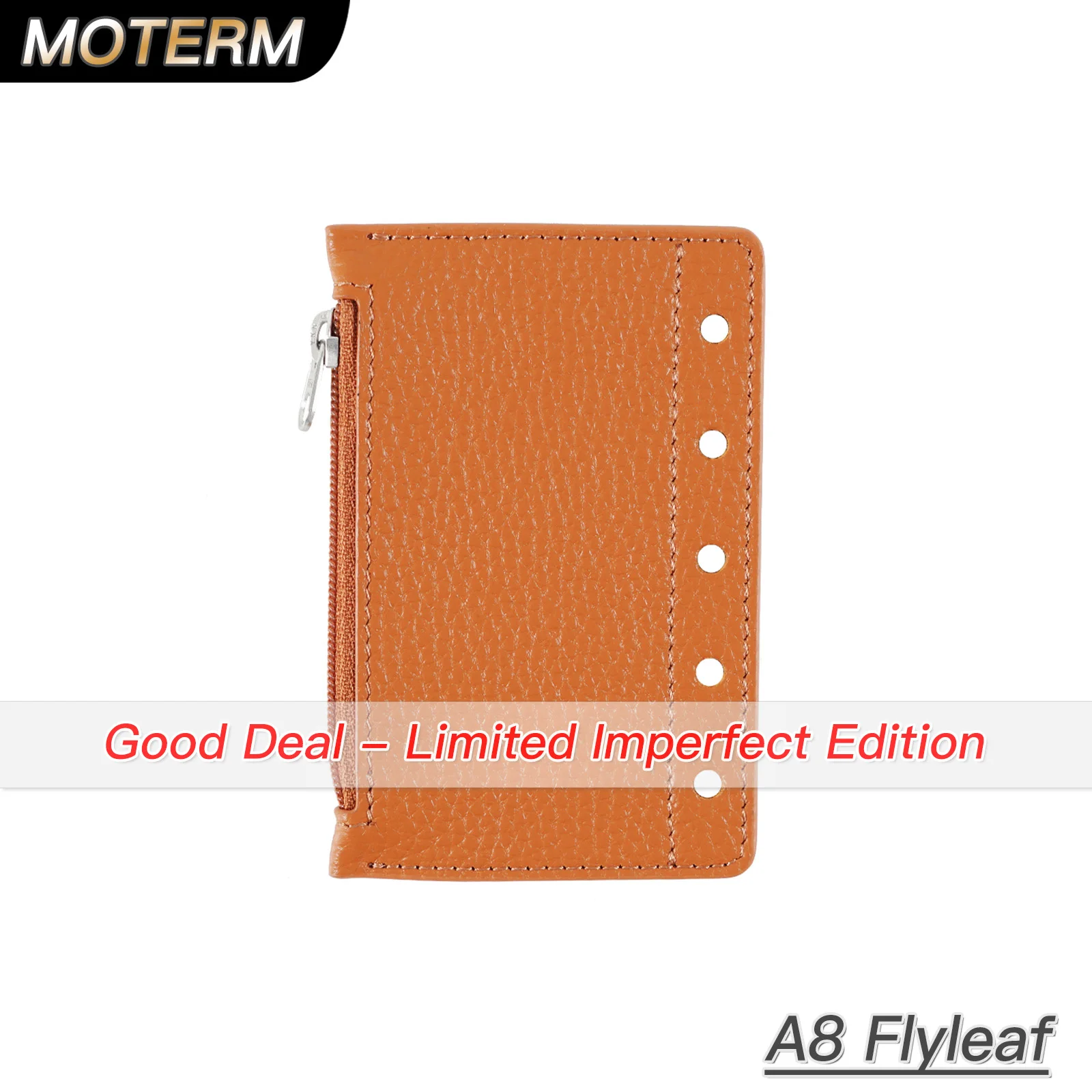 Limited Imperfect Moterm Zipper Flyleaf for A8 Ring Planner Genuine Pebbled Leather Divider Coin Storage Bag Notebook Accessory