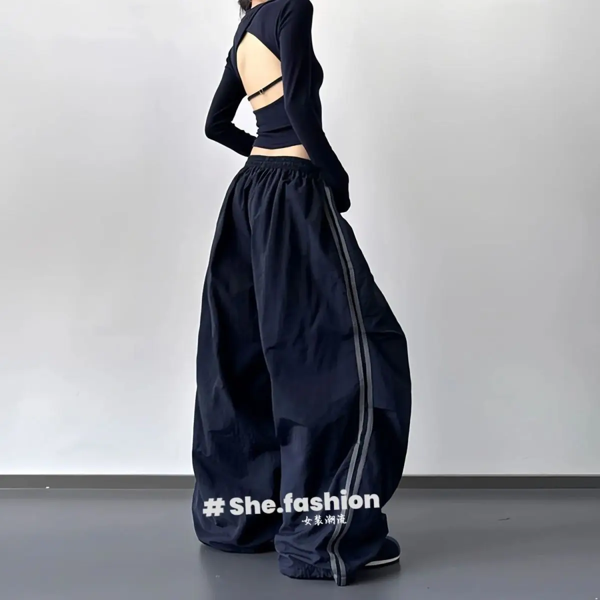 2026 Spring and Autumn Casual Work Pants Side Striped Athletic Style Loose Wide Leg Pants