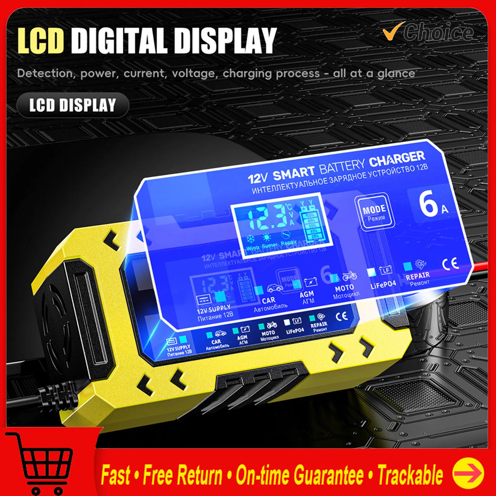 

Automatic Trickle Battery Charger, 12V 6A Intelligent Battery Maintainer Desulfator with Temperature Compensation Tool for Car