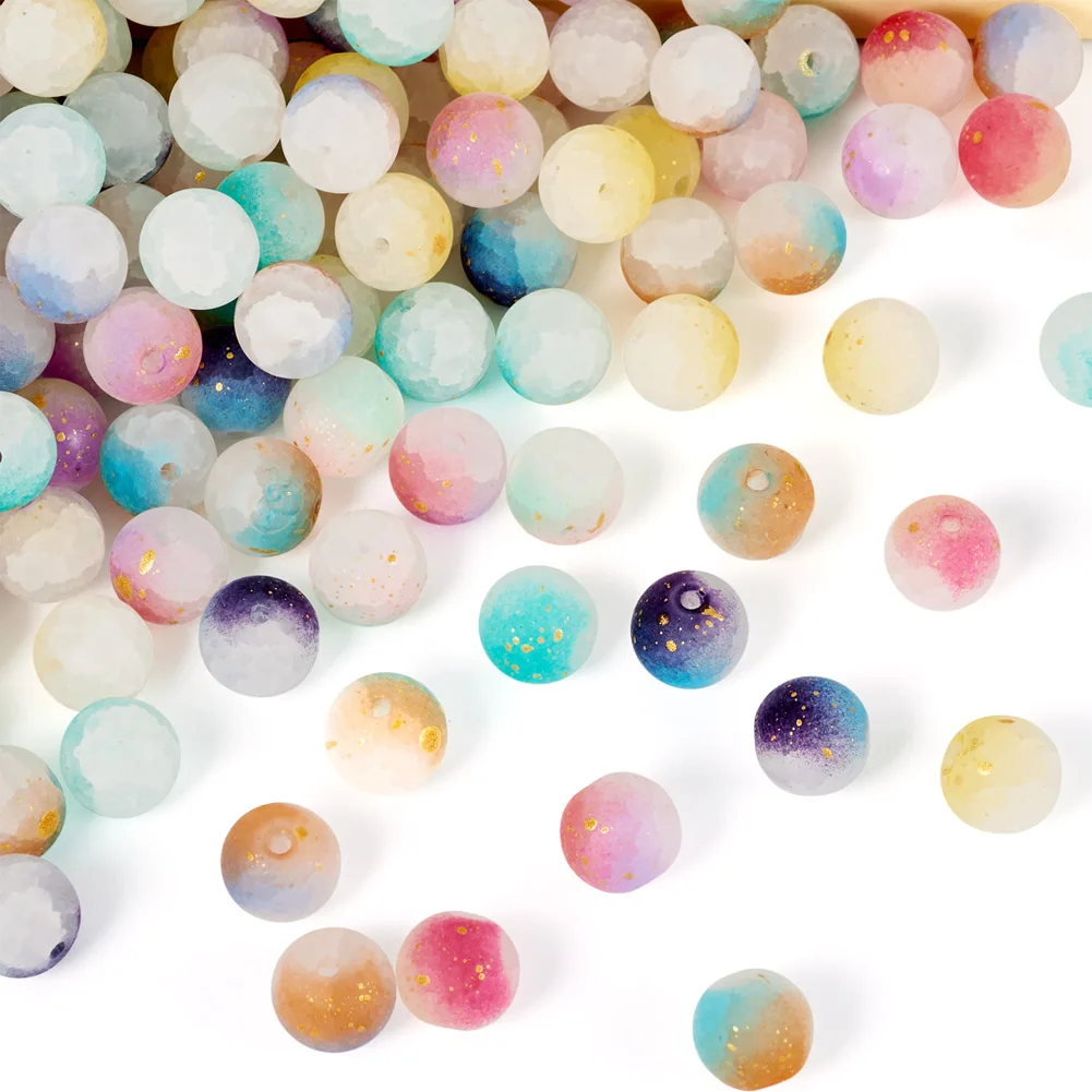 198Pcs Frosted Glass Beads Baking Painted Crackle Loose Beads with Glitter Powder for jewelry making DIY Earring Bracelet Decor