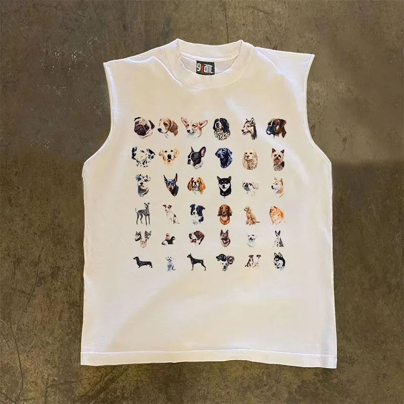 

Loose American Sle Baskeall Svel Tank Top Couple T-irt Heavyweight Non-Lightweight ort Sve Dog Pattern