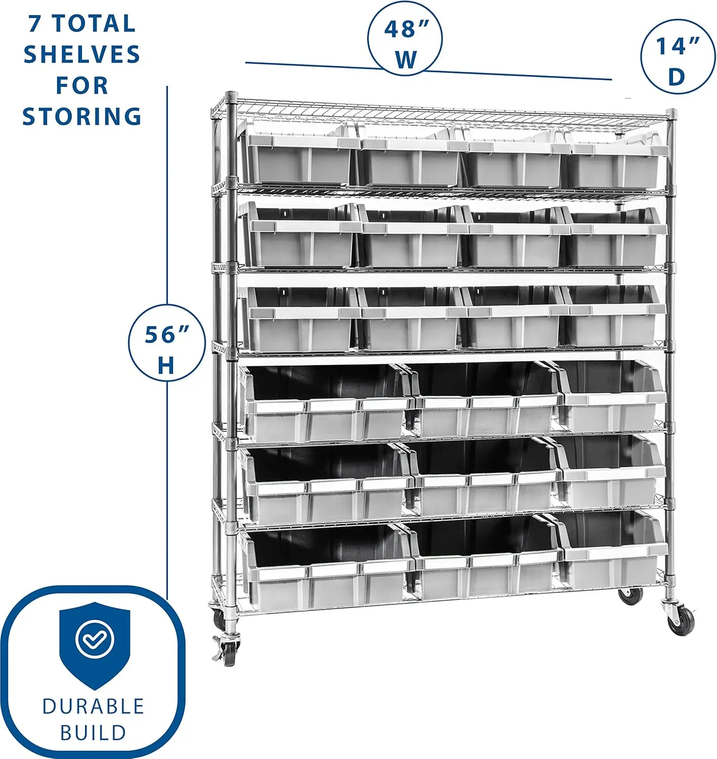 Heavy Duty NSF Bin Rack Solid Steel Wire Shelving Storage Unit, Patented Organizer for Garage, Warehouse, Office, Restaurant