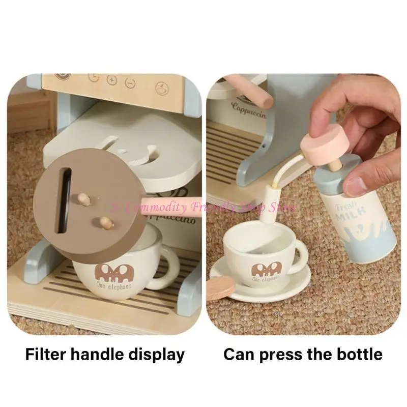 85AE – ensemble cafetière en bois, jouet pour enfants, jeu simulation, accessoires cuisine, Machine à expresso, cadeaux