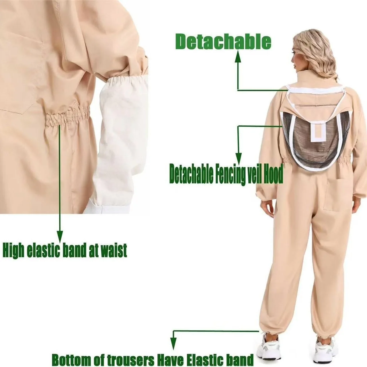 1Set Professional Ventilated Full Body Beekeeping Bee Keeping Suit with Gloves
