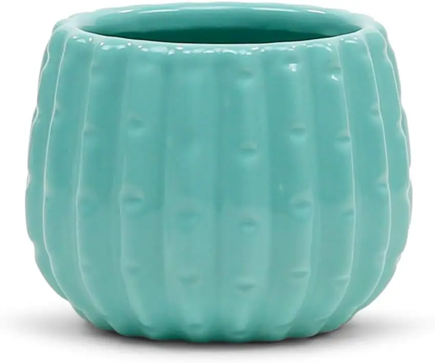 Origami Ceramic Vase, 5" Wide, 4" Tall, Matte Teal Turquoise Cactus Pot, Folded Rustic Planter for Home Office Decor