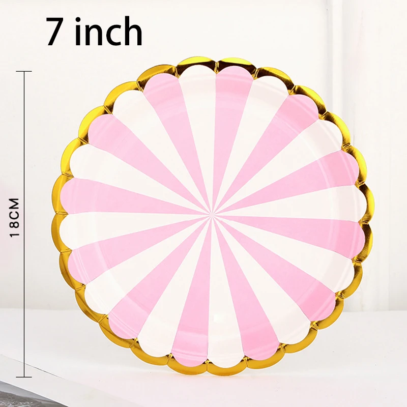 10 PCS 9 Inch Stripe Disposable Paper Eco-friendly Cardboard Diameter 23cm Gender Disclosure Party Nut Cake Plate