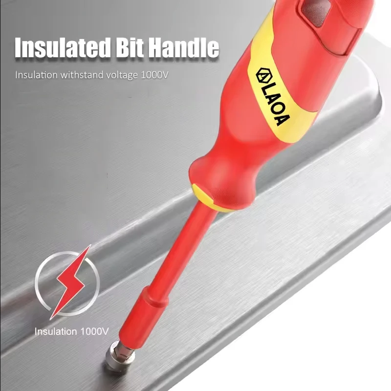 LAOA insulated injection-molded screwdriver handle, multi-function interchangeable head driver, 1/4-inch hexagonal shank screwdr