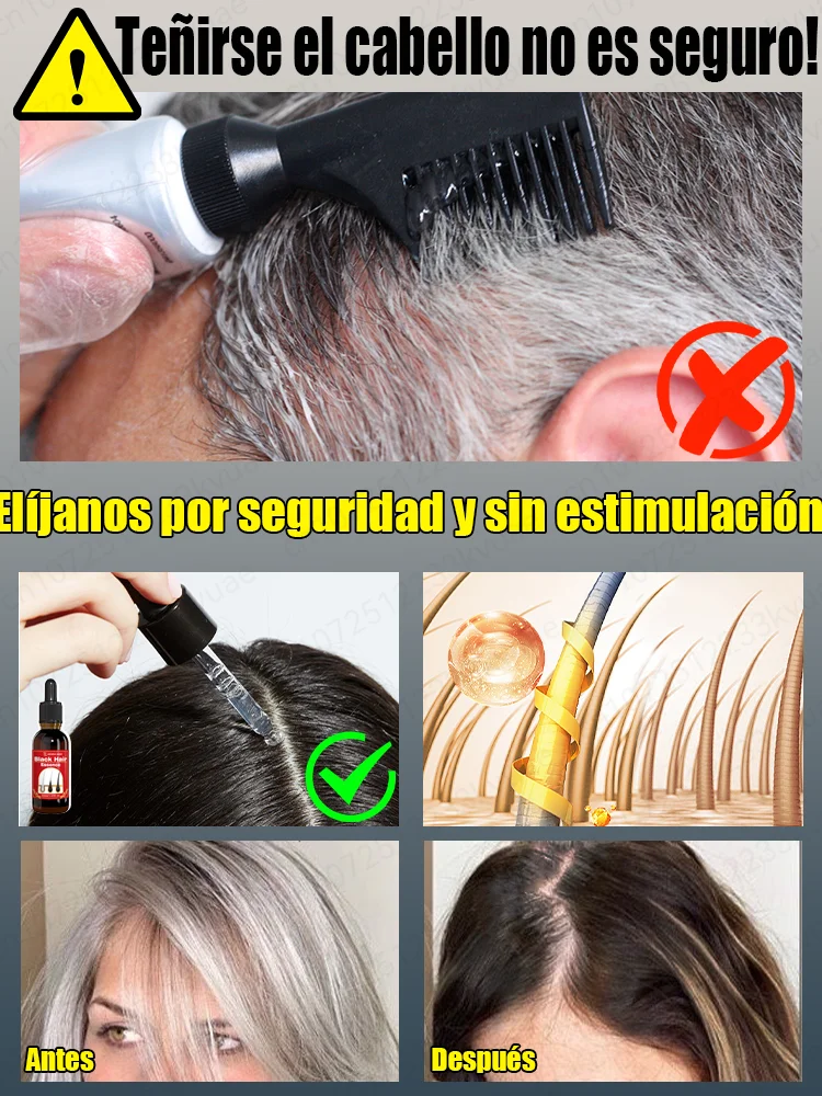 Imagen 7: Extractos anti-blanqueamiento naturales puros para eliminar las canas y convertirlas en cabello negro desde la raíz.