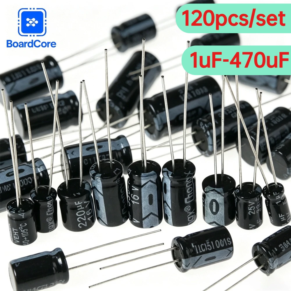 120PCS 12 Values Aluminum Electrolytic Capacitor Kit, 1uF-470uF 16V 25V 50V Radial Capacitors for DIY Electronics Repair