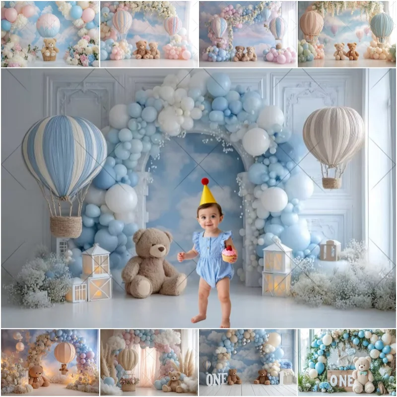 Garçon filles premier anniversaire gâteau Smash toile de fond pour photographie ballon arc ours arrière-plans décor de fête Photo bannière Studio accessoires