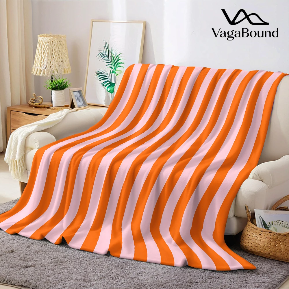 Orange Pink Vertical Stripes Warm Flannel Fleece Blanket Thick Soft Cozy Throw Blanket for Winter Bed Couch Plush Bedspread