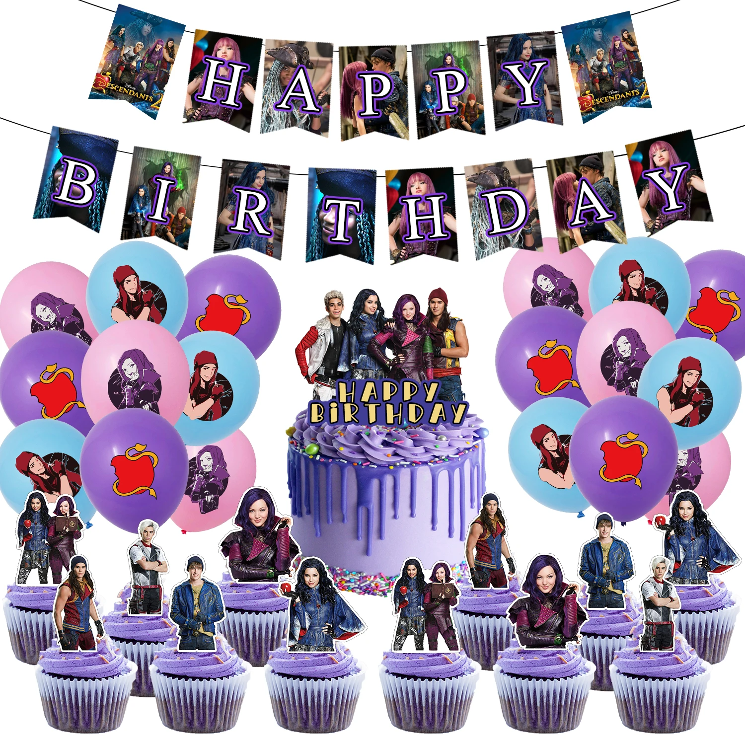 Disney Descendants 2 Theme Birthday Party Decoration Balloon Backdrop Cake Topper Party Supplies Baby Shower