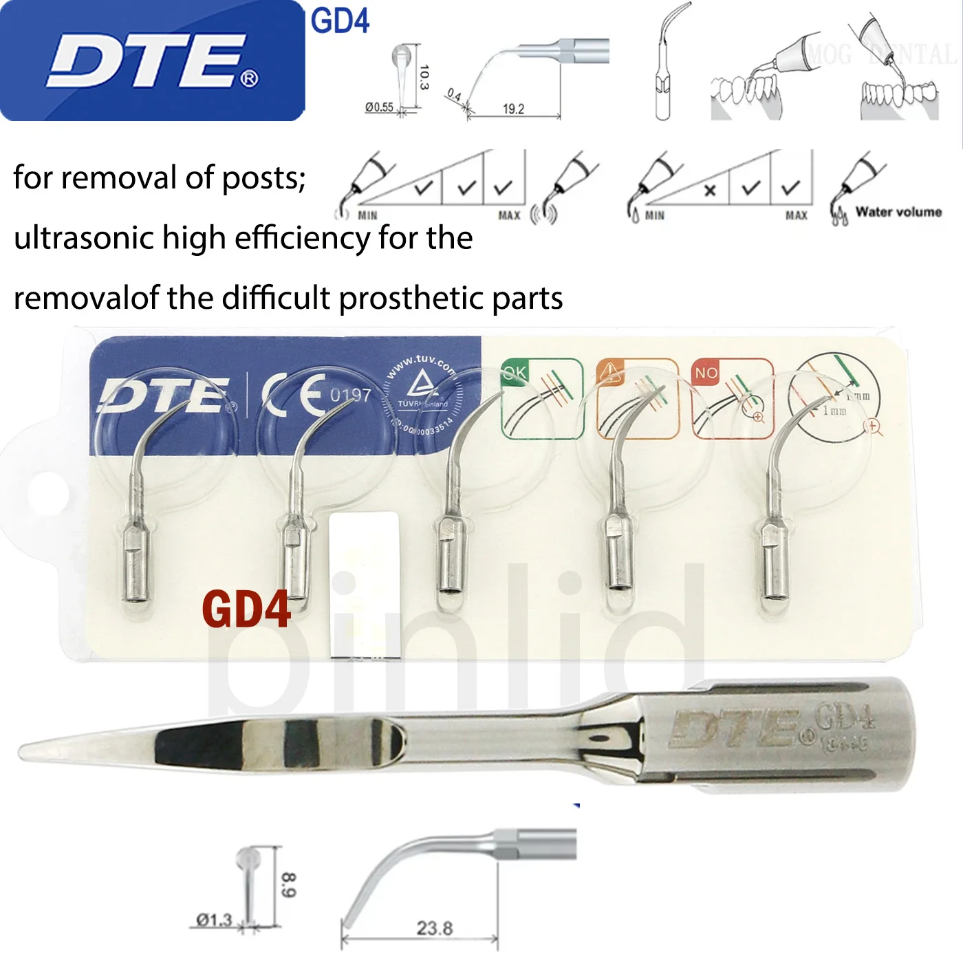 

Original Woodpecker DTE Dental Scaler Tips Scaling Tip GD4 1/5PCS