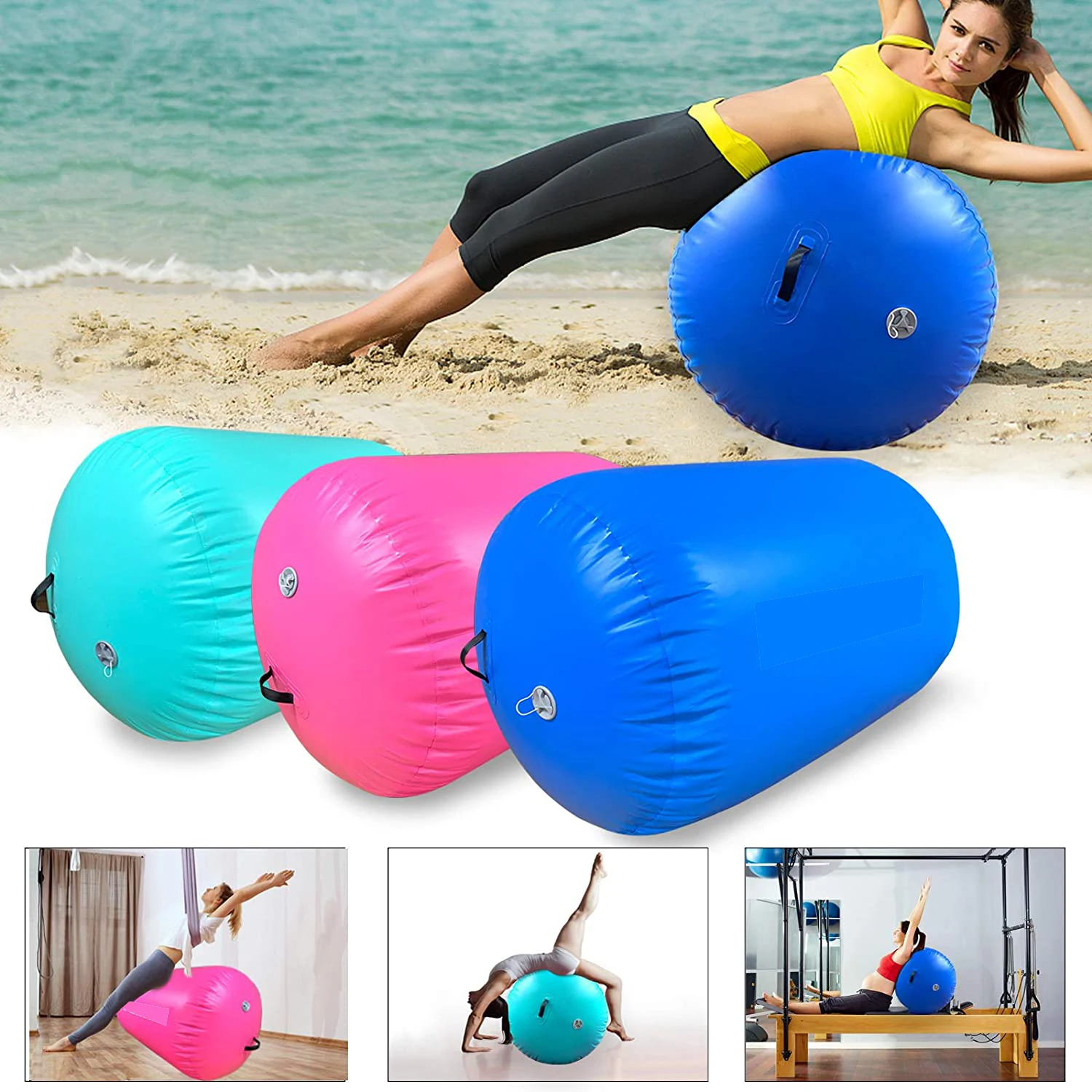 

3.3ft L x 2ft Diam Air Roller Tumbling Mat Barrel Backbend Trainer for Gym Inflatable Gymnastics equipment with Electric Pump