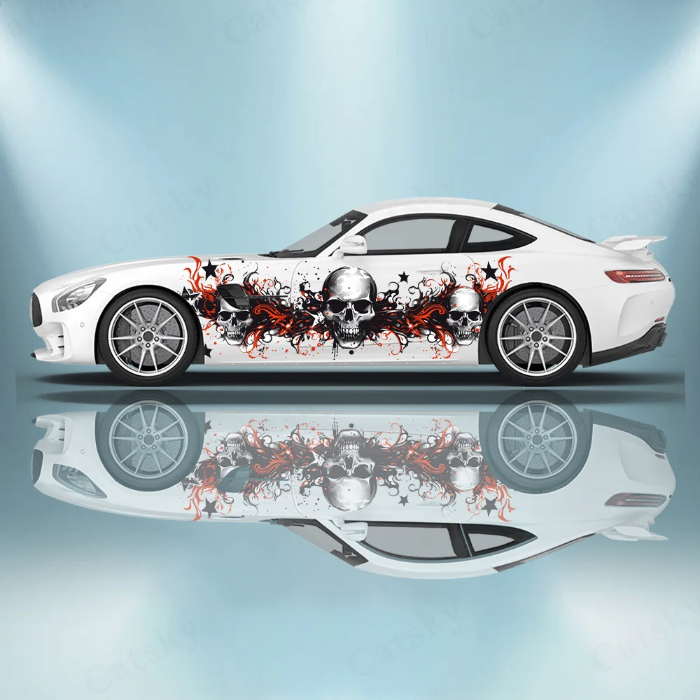 

Burning Flame Skull Star Splash Car Side Wraps, Self-Adhesive PVC Waterproof & Scratch-Resistant Stickers, Car Accessory Gift