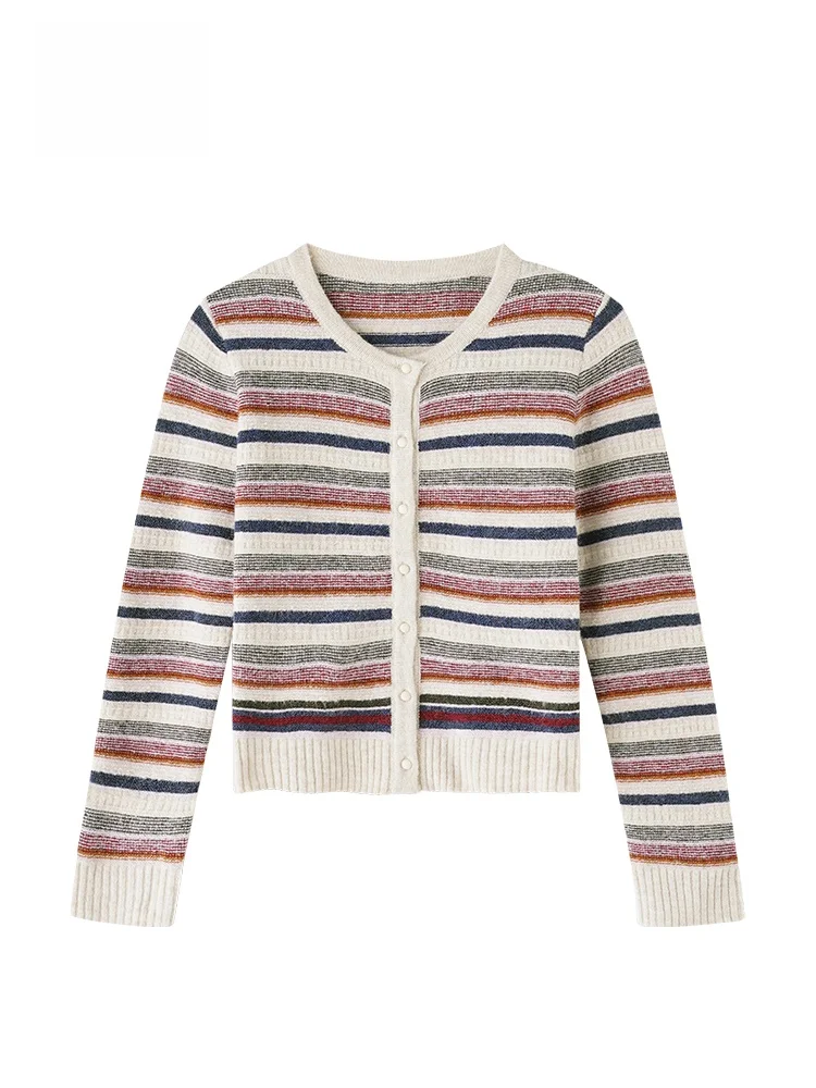 

GOFAR Women's Loose Knitted Sweater Coat Stripe Pattern round Ne Autumn New Sle Warm Top Casual Comfortable Faion