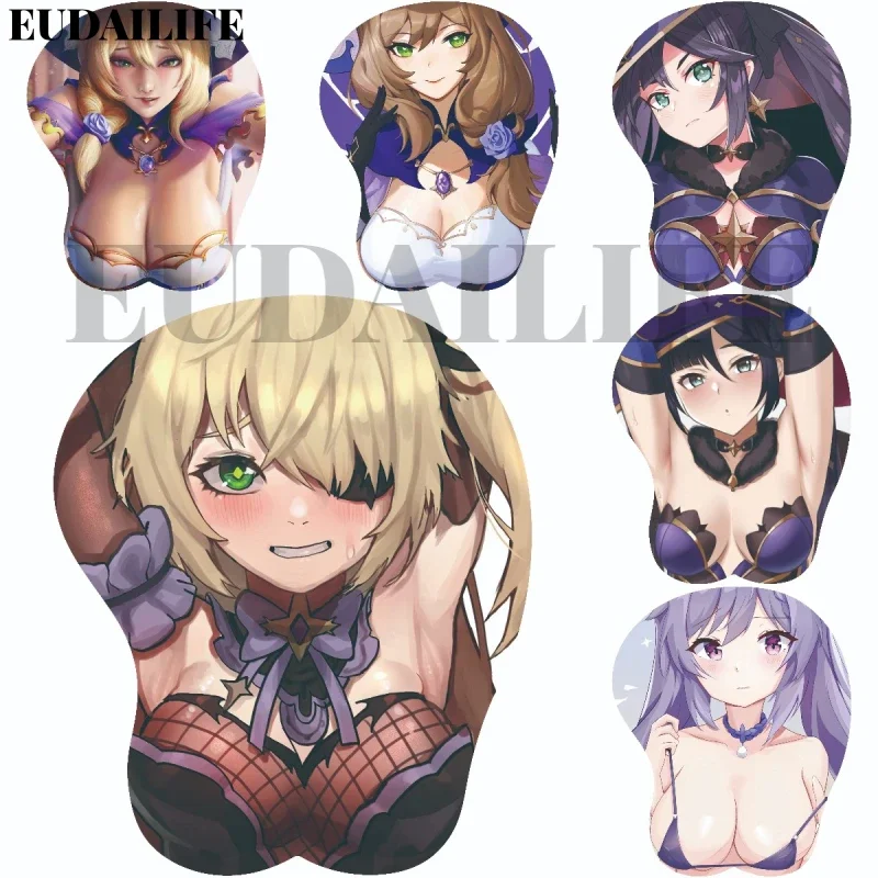 

Mona Fischl Lisa Keqing Genshin Impact 3D Hand Wrist Rest Mouse Pad Mousepad Silicone Oppai Soft Mouse Mat Office Work Otaku
