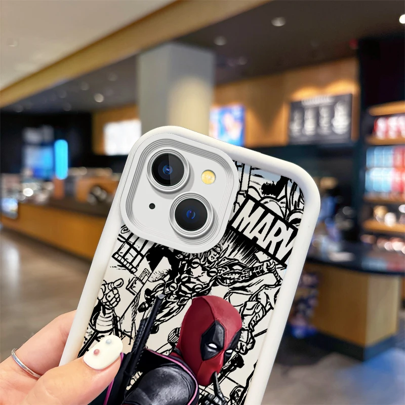 Funda de teléfono de Deadpool de Marvel, carcasa protectora a prueba de golpes para iPhone 16, 15, 14, 13, 12, 11 Pro Max, 16, 15, 14, 8, 7 Plus, X,