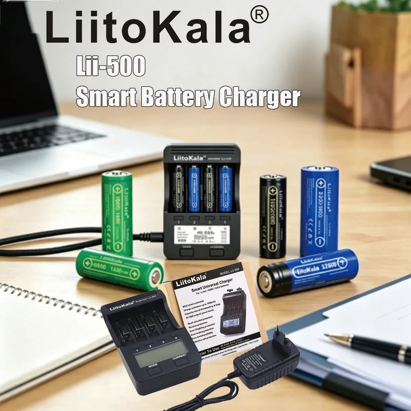 LiitoKala Battery Charge Lii-500 LCD for 18650 26650 16340 18350 3.7V 1.2V 18650+US/EU Plug Adapter