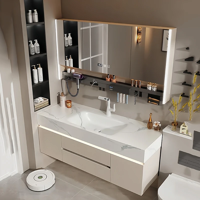 

Organizer Mirror Bathroom Cabinet Storage Decorations Wooden Skincare Cupboard Modern Luxury Wall Archivadores Salon Furniture
