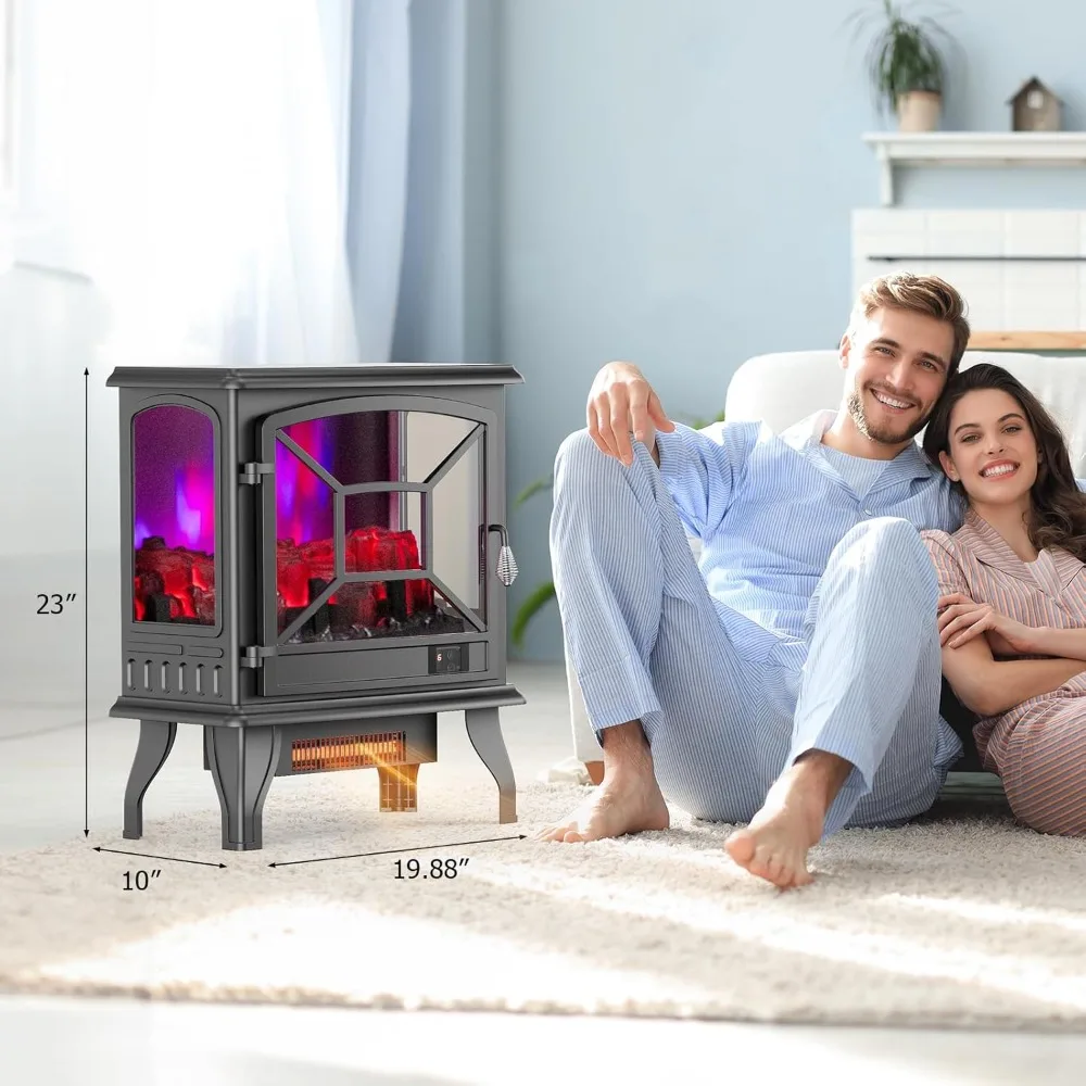 موقد كهربائي، سخان قائم بذاته 23 بوصة ارتفاع مع تأثير لهب واقعي، تطبيق وجهاز تحكم عن بعد، مؤقت، درجة حرارة قابلة للتعديل