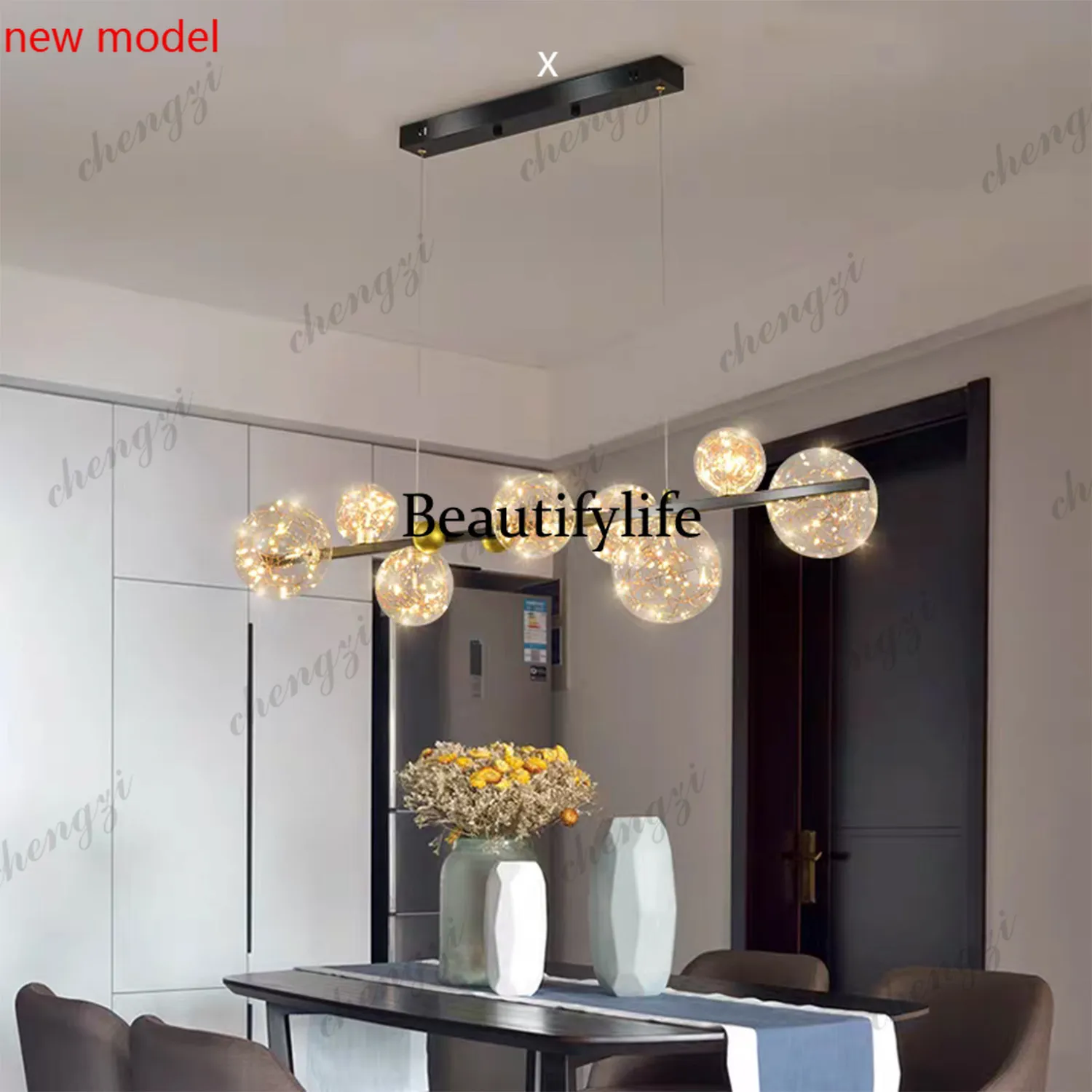 DD182Restaurant chandelier, Nordic modern simplicity, creative strip lamp, living room bar lamp