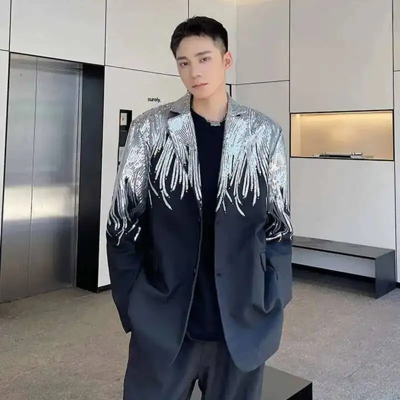 Embroidery Sequin Trendy Casual Men's Blazer Spring New Fashion Male Jacket Streetwear Suit Coat Personality 9Y84O1