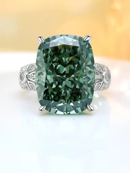 14 Carat Luxury Dark Green 925 Silver Ring Set with High Carbon Diamonds, Retro, Premium, Fragmented Ice Cut Rectangle