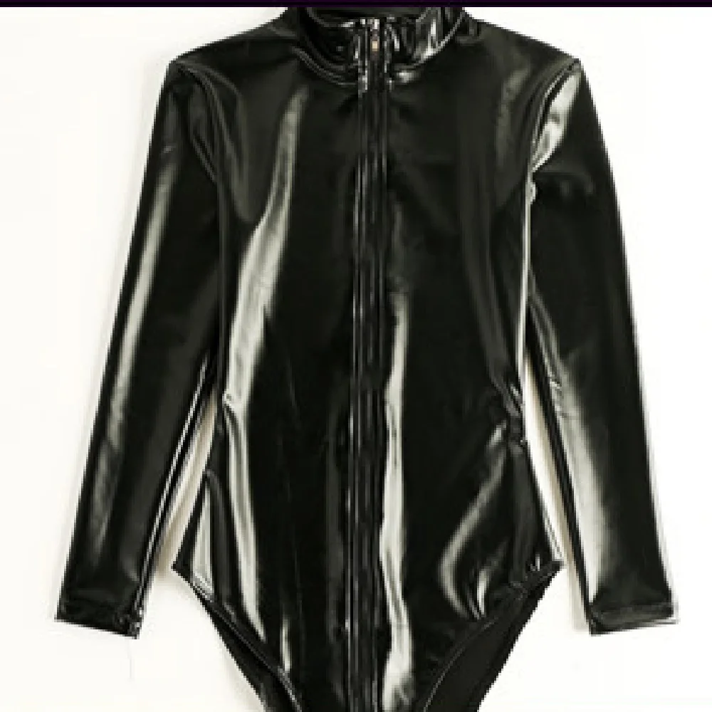 Woman Tight Bodysuit Sexy Mirror Motorcycle Imitation Latex Jumpsuit Club Bright Costume Sexy Underwear Zip Open Crotch Leotard